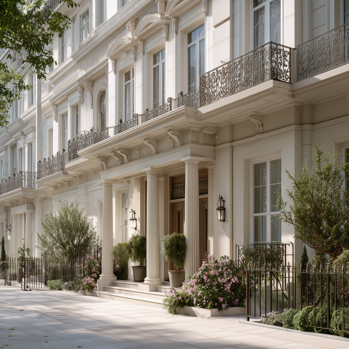 Stately building with classical architecture and decorative elements